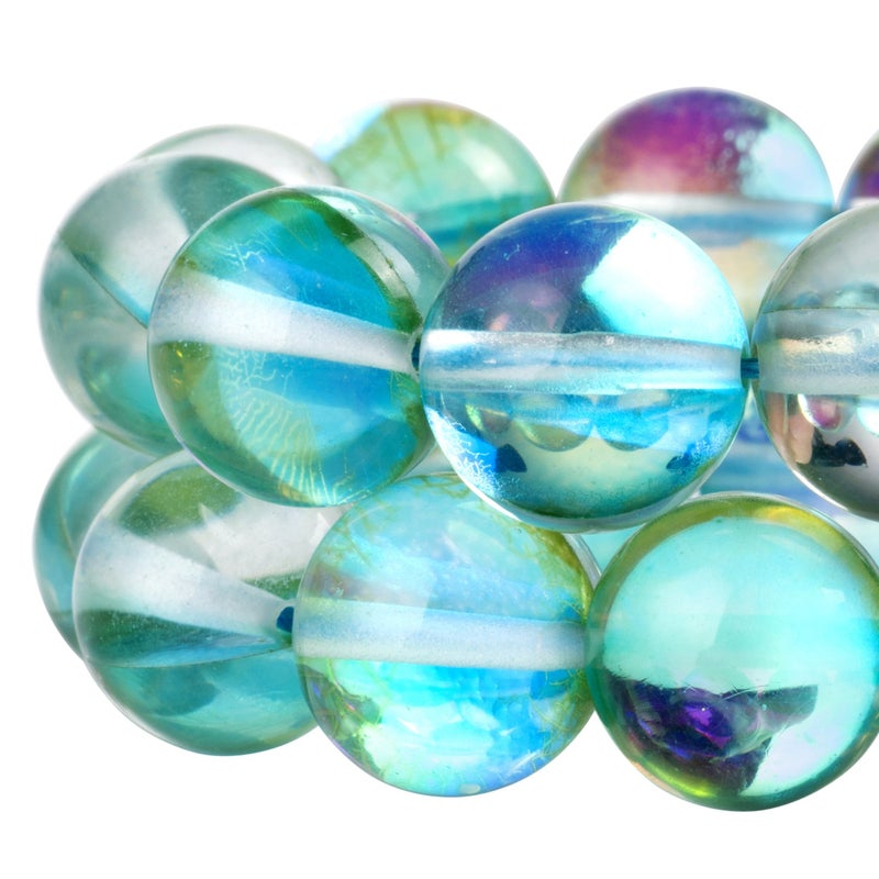 RUBYCA Round Moonstone Crystal Glass Beads Aura Iridescent for Jewelry Making (1 Strand, 6mm, Green) - Image 1